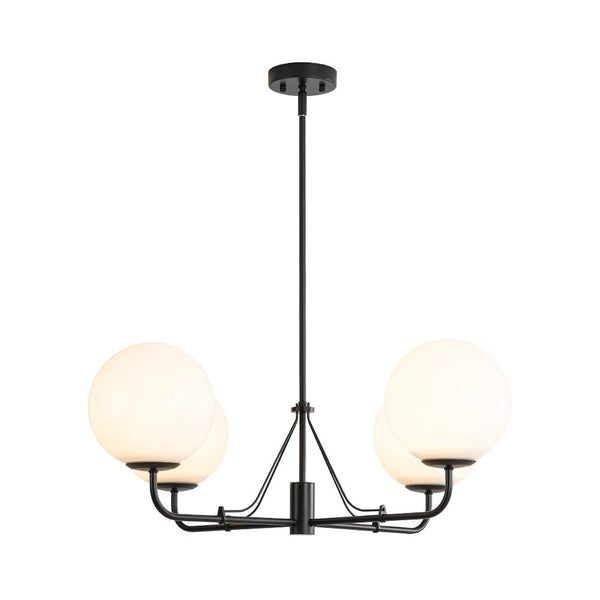 Chandelierias - Mid - century Modern Symmetrical 4 - Light Opal Glass Sphere Chandelier - Chandeliers - Black -