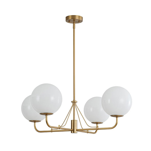 Chandelierias - Mid - century Modern Symmetrical 4 - Light Opal Glass Sphere Chandelier - Chandeliers - Black -