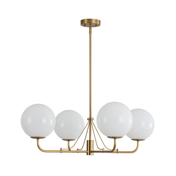 Chandelierias - Mid - century Modern Symmetrical 4 - Light Opal Glass Sphere Chandelier - Chandeliers - Black -