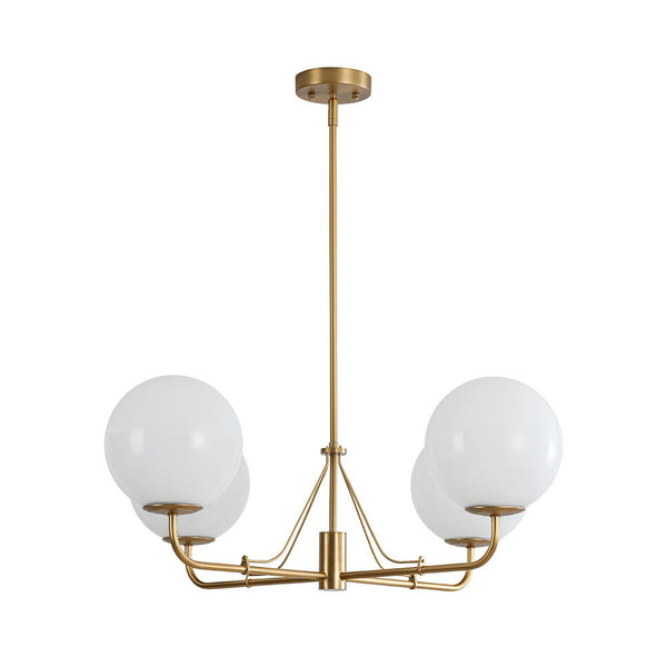 Chandelierias - Mid - century Modern Symmetrical 4 - Light Opal Glass Sphere Chandelier - Chandeliers - Black -