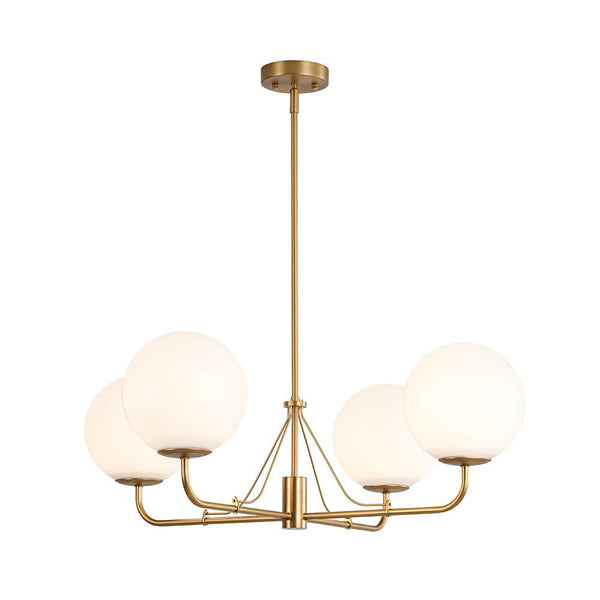 Chandelierias - Mid - century Modern Symmetrical 4 - Light Opal Glass Sphere Chandelier - Chandeliers - Black -