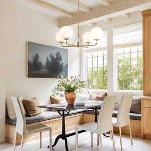 Chandelierias - Mid - century Modern Symmetrical 4 - Light Opal Glass Sphere Chandelier - Chandeliers - Gold -