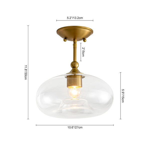 Chandelierias - Mid - century Single - Light Clear Apple Glass Semi - Flush Mount - Semi Flush - Gold -