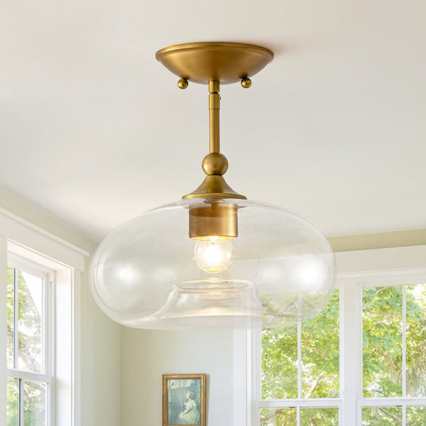Chandelierias - Mid - century Single - Light Clear Apple Glass Semi - Flush Mount - Semi Flush - Gold -