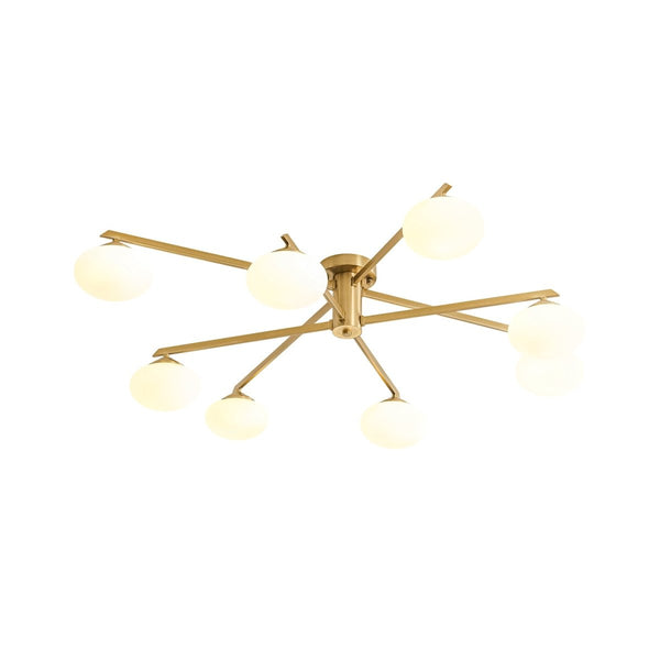 Chandelierias-Midcentury Brass 8-Light Oval Glass Tiered Sputnik Semi-flush Mount-Semi Flush-Brass-