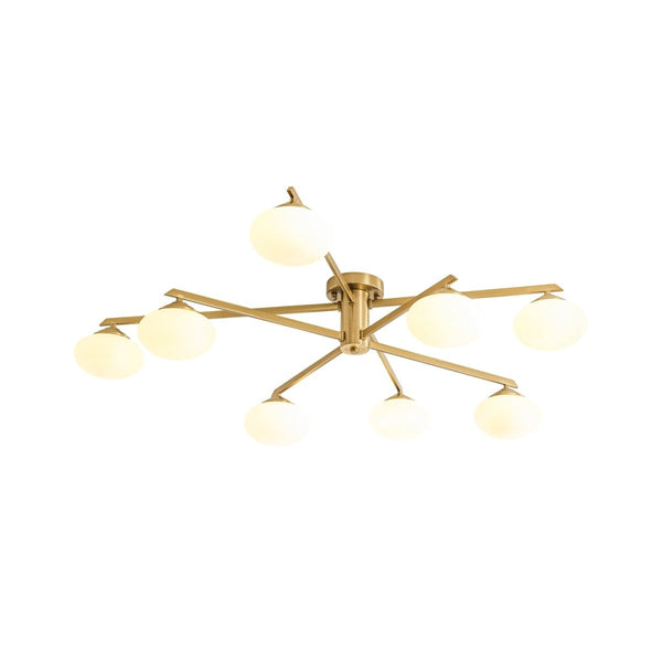 Chandelierias-Midcentury Brass 8-Light Oval Glass Tiered Sputnik Semi-flush Mount-Semi Flush-Brass-