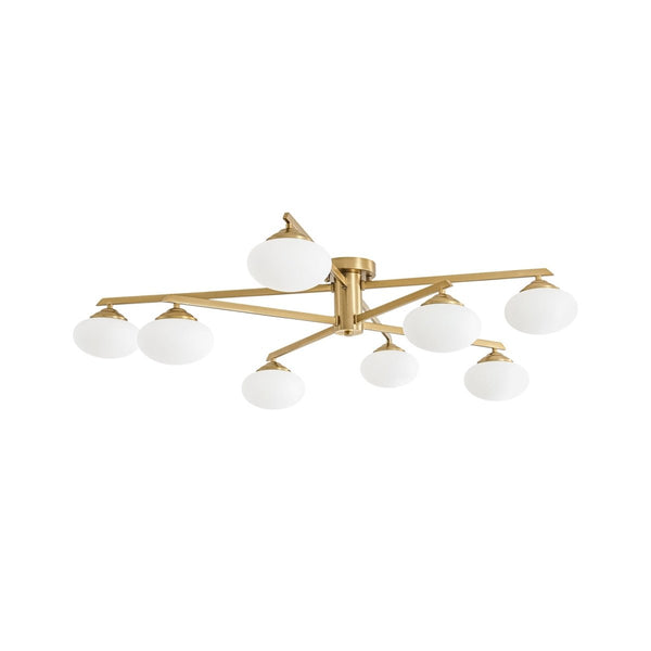 Chandelierias-Midcentury Brass 8-Light Oval Glass Tiered Sputnik Semi-flush Mount-Semi Flush-Brass-