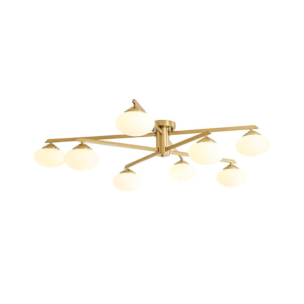 Chandelierias-Midcentury Brass 8-Light Oval Glass Tiered Sputnik Semi-flush Mount-Semi Flush-Brass-