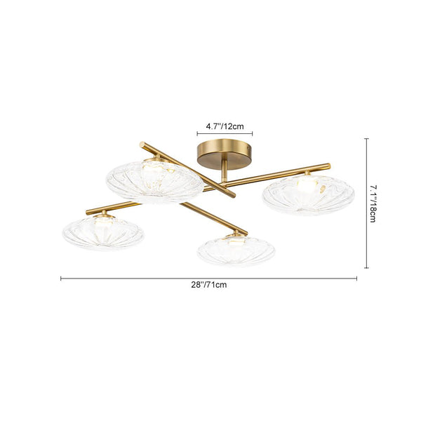 Chandelierias - Midcentury Linear 4 - Light Oval Striped Glass LED Semi - flush Mount - Semi Flush - Brass -