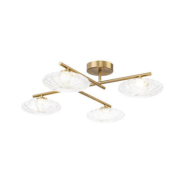 Chandelierias - Midcentury Linear 4 - Light Oval Striped Glass LED Semi - flush Mount - Semi Flush - Brass -