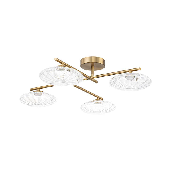 Chandelierias - Midcentury Linear 4 - Light Oval Striped Glass LED Semi - flush Mount - Semi Flush - Brass -