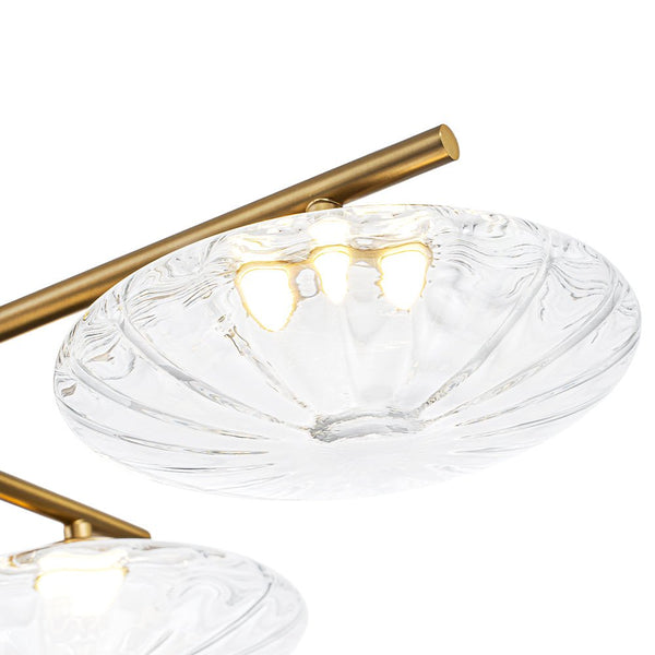 Chandelierias - Midcentury Linear 4 - Light Oval Striped Glass LED Semi - flush Mount - Semi Flush - Brass -