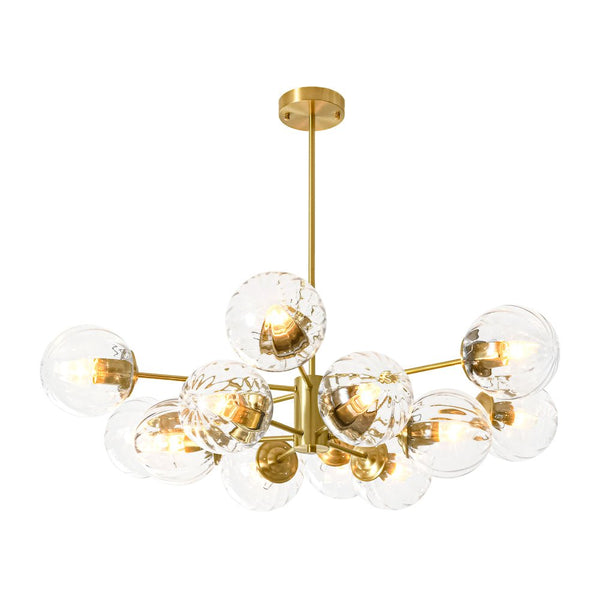 Chandelierias - Midcentury Ornate 12 - Light Striped Glass Bubble Tiered Spuntnik Chandelier - Chandeliers - Brass -