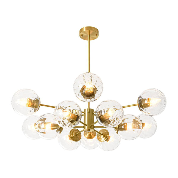 Chandelierias - Midcentury Ornate 12 - Light Striped Glass Bubble Tiered Spuntnik Chandelier - Chandeliers - Brass -