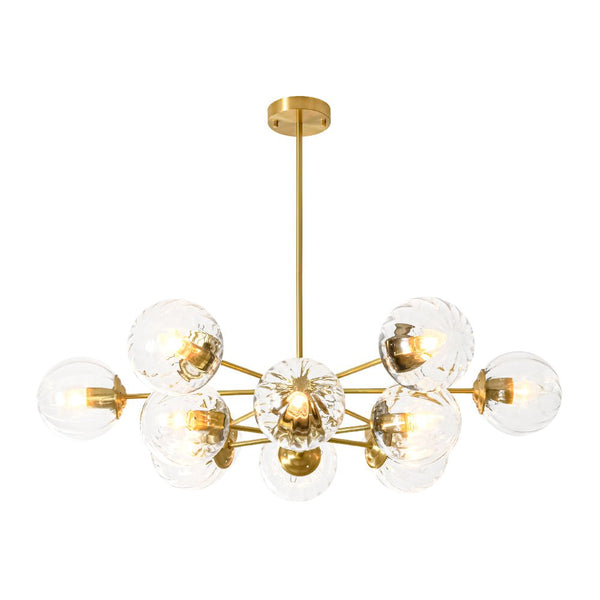 Chandelierias - Midcentury Ornate 12 - Light Striped Glass Bubble Tiered Spuntnik Chandelier - Chandeliers - Brass -