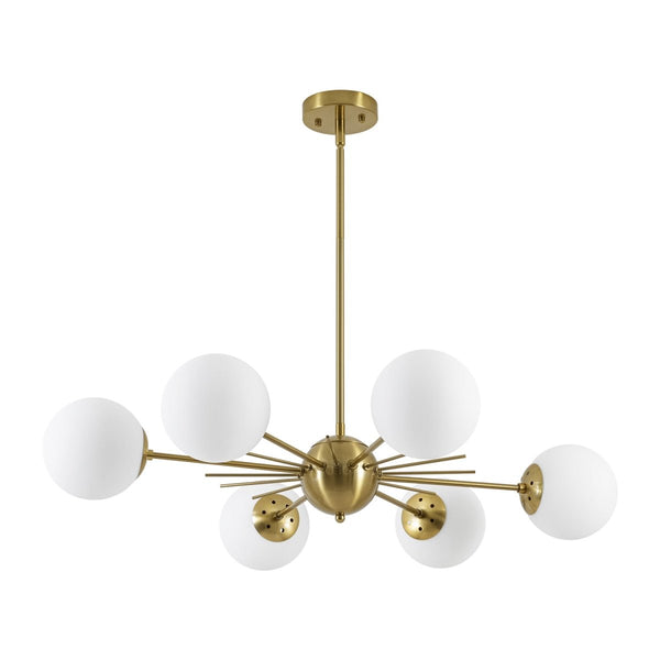 Chandelierias-Midcentury Radial 6-Light Frosted Opal Glass Sunburst Chandelier-Chandeliers-Brass-