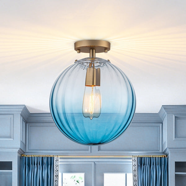 Chandelierias - Minimalism 1 - Light Striped Glass Orb Semi - flush Mount - Semi Flush - Brass - Gradient Ocean