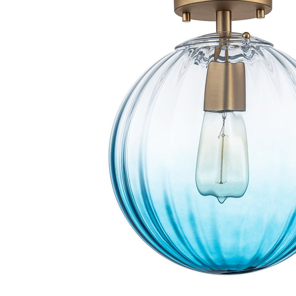 Chandelierias - Minimalism 1 - Light Striped Glass Orb Semi - flush Mount - Semi Flush - Brass - Gradient Ocean