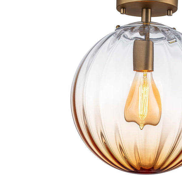 Chandelierias - Minimalism 1 - Light Striped Glass Orb Semi - flush Mount - Semi Flush - Brass - Gradient Ocean