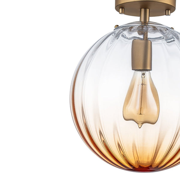 Chandelierias - Minimalism 1 - Light Striped Glass Orb Semi - flush Mount - Semi Flush - Brass - Gradient Ocean