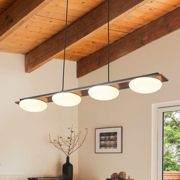 Chandelierias - Minimalist 4 - Light Crafted Faux Wood Linear Dimmable LED Island Chandelier - Chandelier - Round -