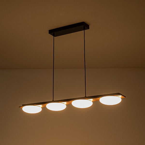 Chandelierias - Minimalist 4 - Light Crafted Faux Wood Linear Dimmable LED Island Chandelier - Chandelier - Round -