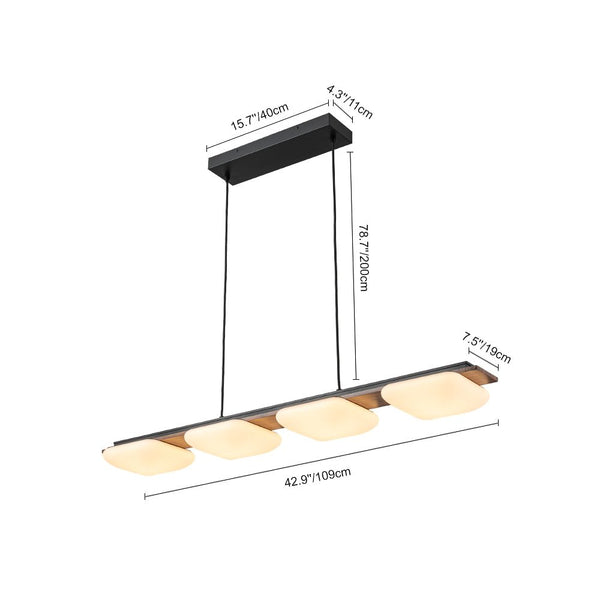 Chandelierias - Minimalist 4 - Light Crafted Faux Wood Linear Dimmable LED Island Chandelier - Chandelier - Walnut -