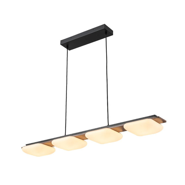 Chandelierias - Minimalist 4 - Light Crafted Faux Wood Linear Dimmable LED Island Chandelier - Chandelier - Walnut -