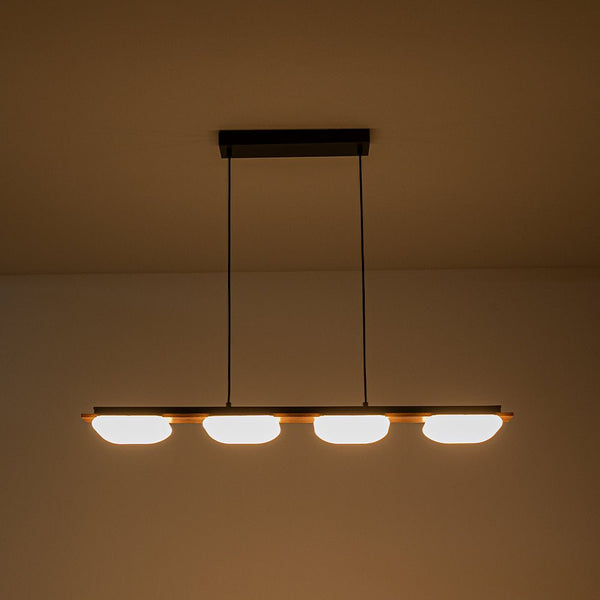 Chandelierias - Minimalist 4 - Light Crafted Faux Wood Linear Dimmable LED Island Chandelier - Chandelier - Walnut -