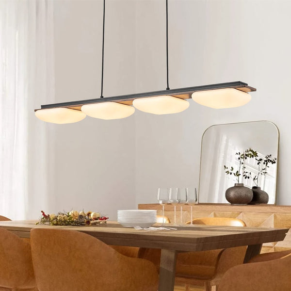 Chandelierias - Minimalist 4 - Light Crafted Faux Wood Linear Dimmable LED Island Chandelier - Chandelier - Walnut -