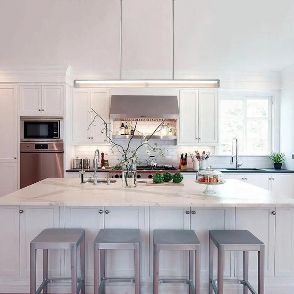Chandelierias-Minimalist Elongated LED Linear Glass LED Dining Pendant-Pendants-Silver-