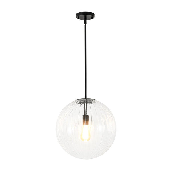 Chandelierias - Minimalist Modern 1 - Light Ribbed Clear Glass Globe Pendant - Pendants - Brushed Brass -