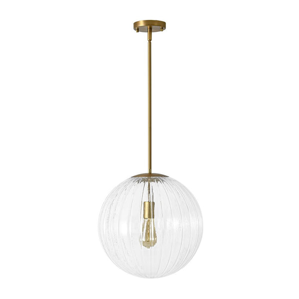 Chandelierias - Minimalist Modern 1 - Light Ribbed Clear Glass Globe Pendant - Pendants - Brushed Brass -