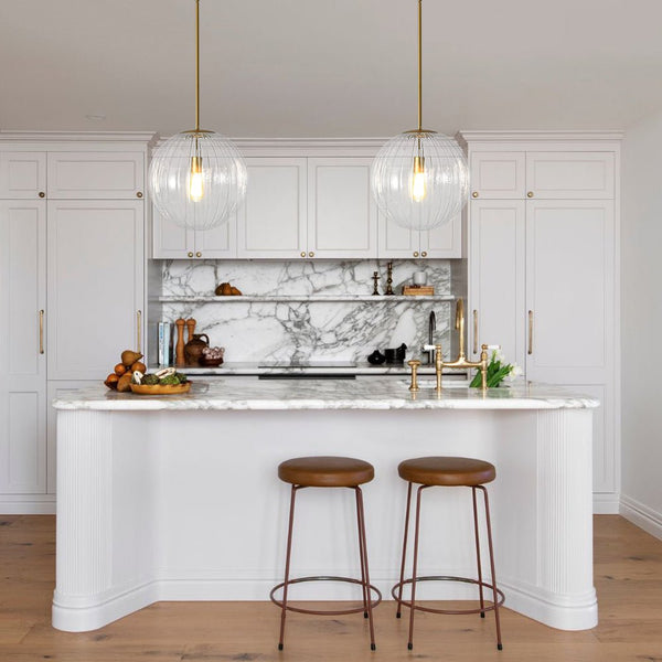 Chandelierias - Minimalist Modern 1 - Light Ribbed Clear Glass Globe Pendant - Pendants - Brushed Brass -