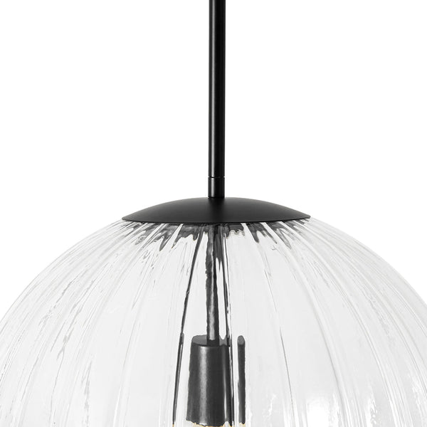 Chandelierias - Minimalist Modern 1 - Light Ribbed Clear Glass Globe Pendant - Pendants - Matte Black -