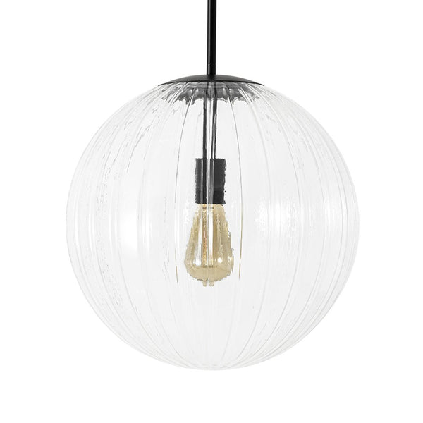 Chandelierias - Minimalist Modern 1 - Light Ribbed Clear Glass Globe Pendant - Pendants - Matte Black -