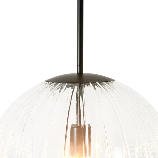 Chandelierias - Minimalist Modern 1 - Light Ribbed Clear Glass Globe Pendant - Pendants - Matte Black -
