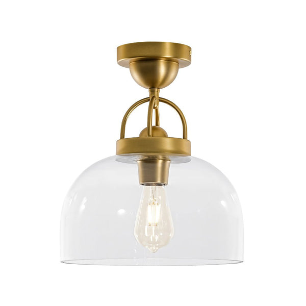 Chandelierias - Modern 1 - Light Clear Domed Globe Semi - flush Mount - Semi Flush - Brass -