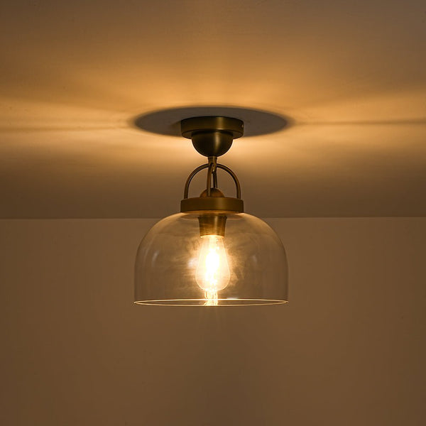 Chandelierias - Modern 1 - Light Clear Domed Globe Semi - flush Mount - Semi Flush - Brass -