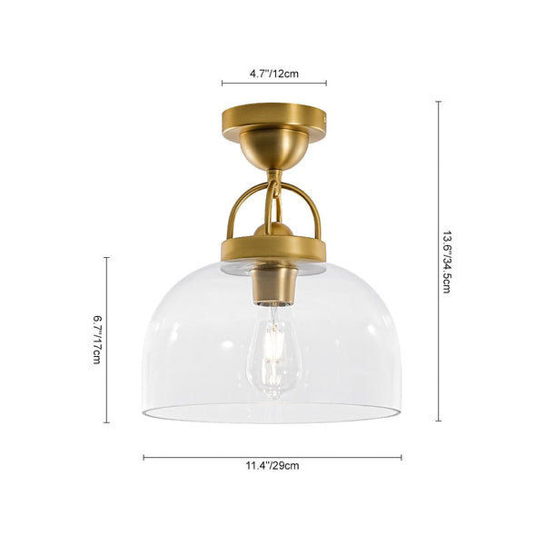 Chandelierias - Modern 1 - Light Clear Domed Globe Semi - flush Mount - Semi Flush - Brass -