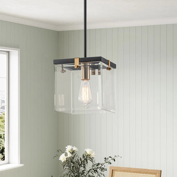 Chandelierias - Modern 1 - Light Clear Glass Square Lantern Pendant - Pendant - Black & Brass -