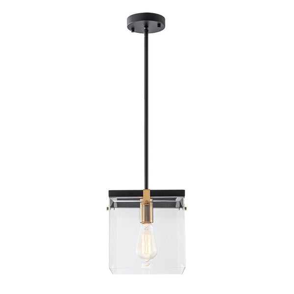 Chandelierias - Modern 1 - Light Clear Glass Square Lantern Pendant - Pendant - Black & Brass -