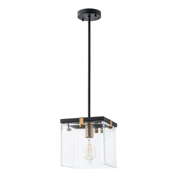 Chandelierias - Modern 1 - Light Clear Glass Square Lantern Pendant - Pendant - Black & Brass -