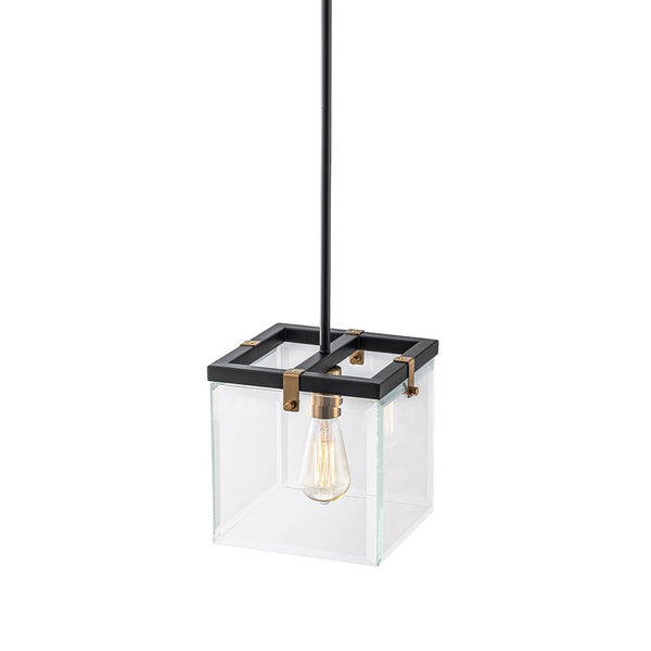 Chandelierias - Modern 1 - Light Clear Glass Square Lantern Pendant - Pendant - Black & Brass -