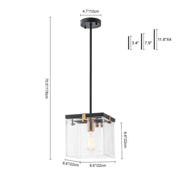 Chandelierias - Modern 1 - Light Clear Glass Square Lantern Pendant - Pendant - Black & Brass -