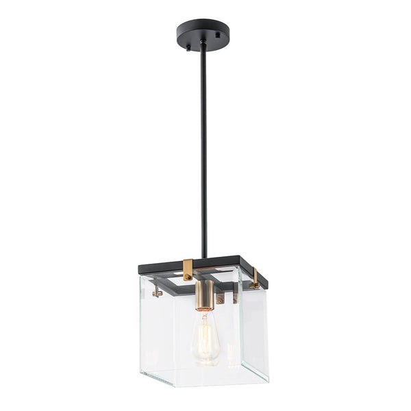 Chandelierias - Modern 1 - Light Clear Glass Square Lantern Pendant - Pendant - Black & Brass -
