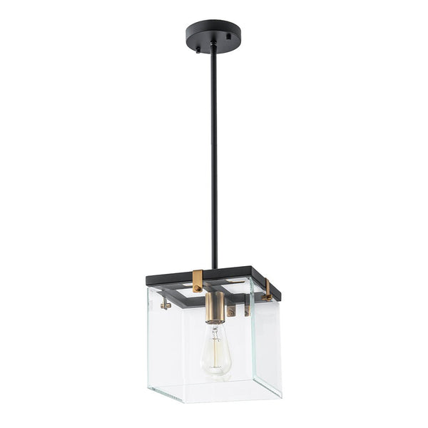 Chandelierias - Modern 1 - Light Clear Glass Square Lantern Pendant - Pendant - Black & Brass -