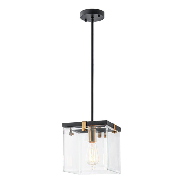 Chandelierias - Modern 1 - Light Clear Glass Square Lantern Pendant - Pendant - Black & Brass -