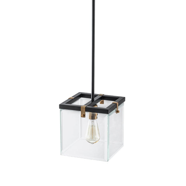 Chandelierias - Modern 1 - Light Clear Glass Square Lantern Pendant - Pendant - Black & Brass -
