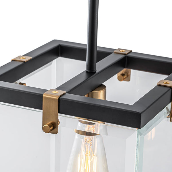 Chandelierias - Modern 1 - Light Clear Glass Square Lantern Pendant - Pendant - Black & Brass -